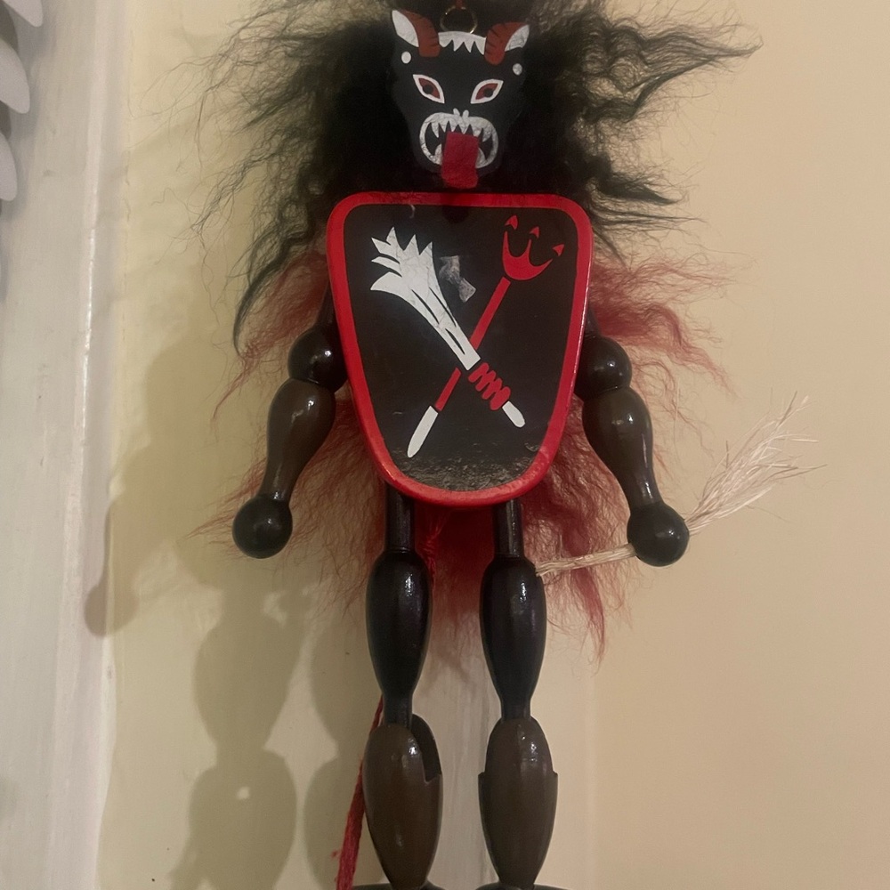 Wooden Puppet with Shield and Red Details